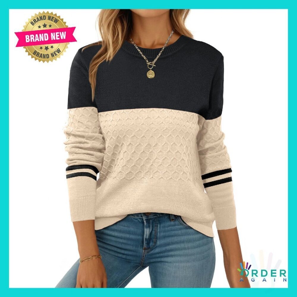 Crew Neck Pullover Sweater Soft Knit Long Sleeve Fall Fashion Chic Casual
